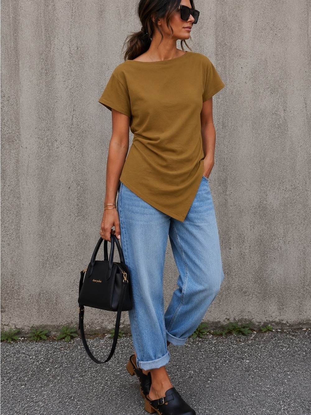 Handmade 100% Pre Washed Cotton Asymmetrical Short Sleeve Shirt